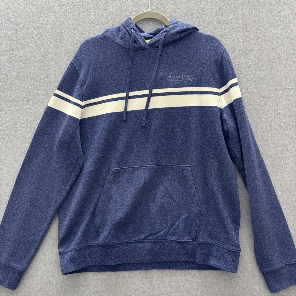 Vineyard Vines 100% Cotton Hoodie Men's L Blue Nautical Preppy Stripe Logo